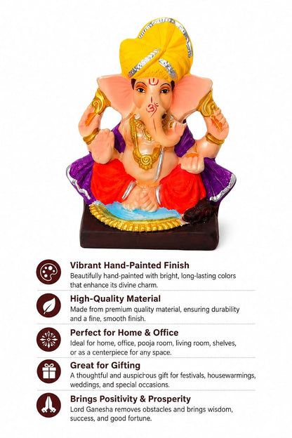 DORAYA EARTH CREATION Clay Ganpati Murti Handmade Eco-Friendly Multicolour Ganesh Idol for Home Temple, Ghar Pooja, Ganesh Chaturthi Decoration, Office Desk & Festive Gift | 6.5 Inch (6.5INCH-1)