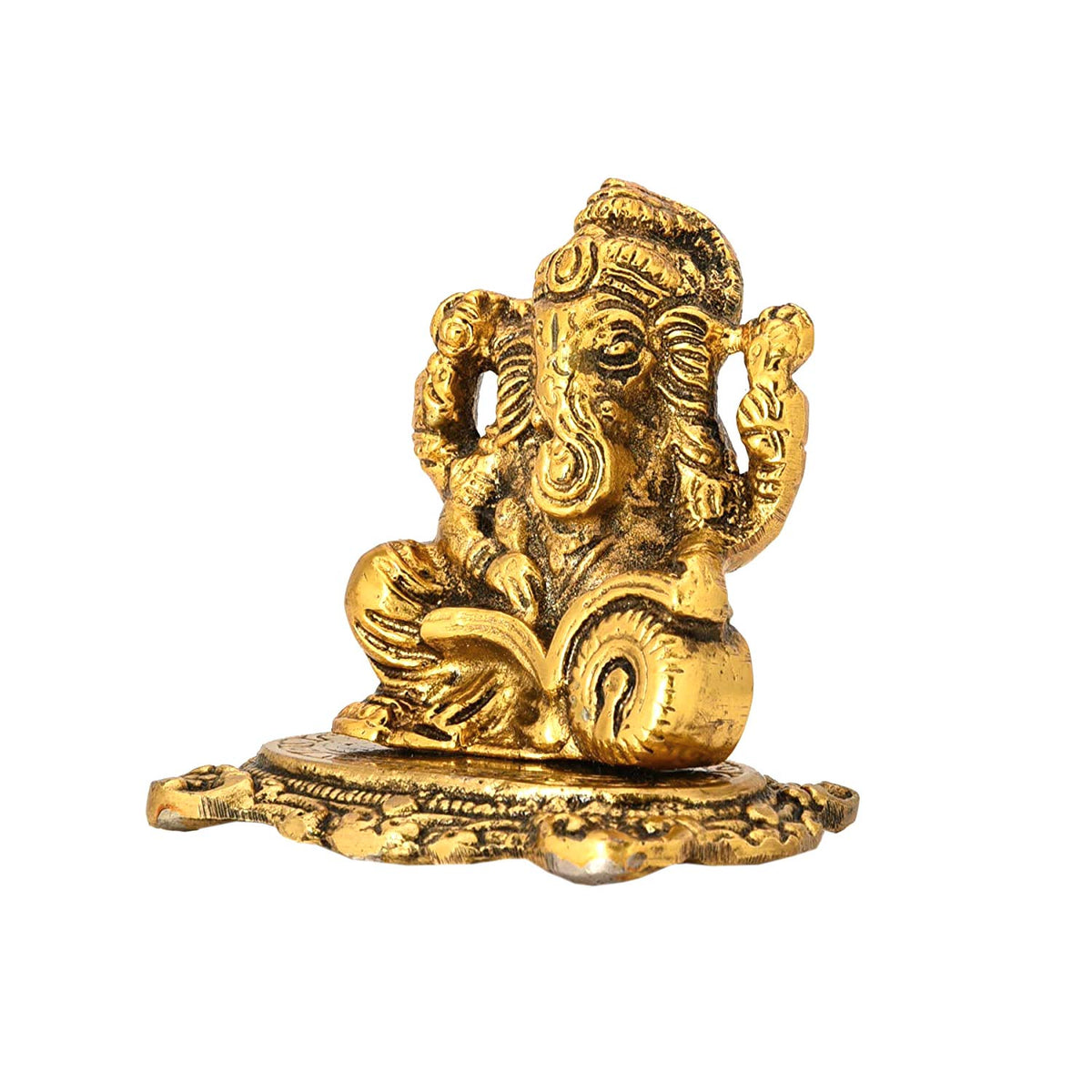 Designer Metal Lord Ganesha Statue Golden Brass Hindu God Ganesh Ganpati Sitting Idol Blessing Ganpati Sculpture for Home Decor Diwali Puja Home Decoration Festival Gifts