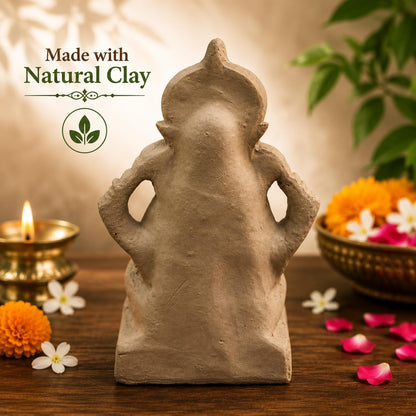 KSI Handmade Ekdant Dagdusheth Ganesh Mukut Ganesh Idol | Natural Clay Ganesha Murti for Home Temple, Office & Pooja | Eco-Friendly Terracotta Statue | Ganesh Chaturthi Decoration & Gift | 5.75 Inch