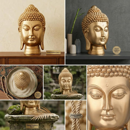 New face Head Buddha Statue showpiece Idol Home Decor Items for Living Room and Gifts (Golden 1)