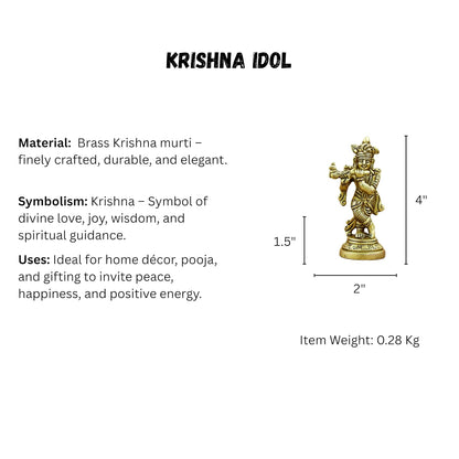 100% Pure Brass Krishna Idol for Home Dcor, Puja, and Spiritual Gifting | Ideal for Living Room, Office, or Personal Altar
