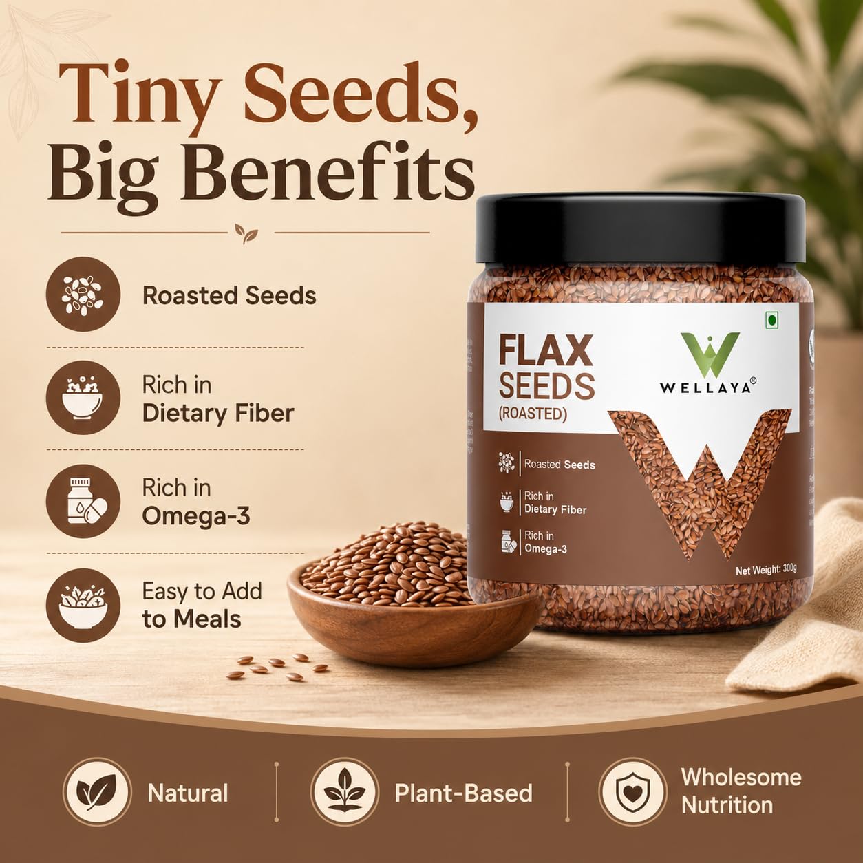 WELLAYA Flax Seeds- Alsi Seeds | Rich Protein Healthy Roasted Seeds for Eating | Source of Iron & Dietary Fibre | Vegan Superfood for Wellness