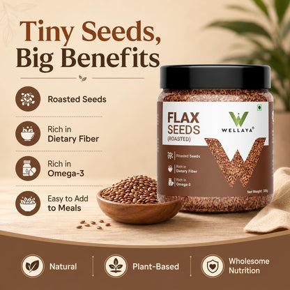 WELLAYA Flax Seeds- Alsi Seeds | Rich Protein Healthy Roasted Seeds for Eating | Source of Iron & Dietary Fibre | Vegan Superfood for Wellness