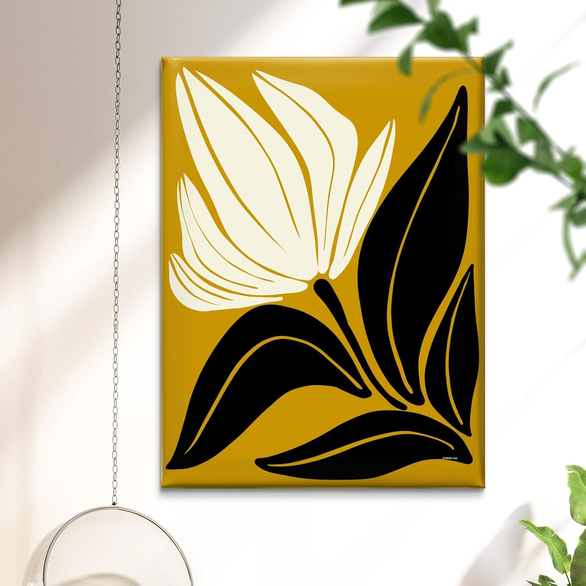 Bold Floral Framed Canvas Wall Art – Modern Yellow and Black Abstract Botanical Painting for Living Room, Bedroom & Office – Contemporary Flower Design Print (18 x 24 Inch) CVD-419