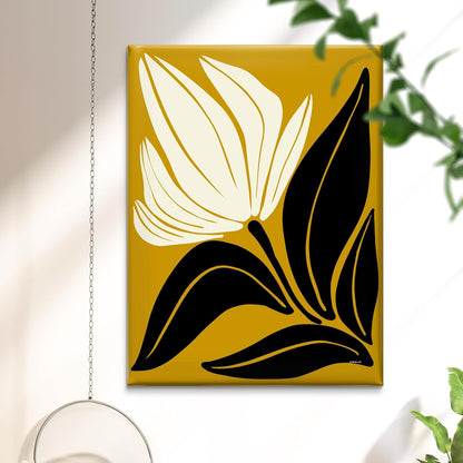 Bold Floral Framed Canvas Wall Art – Modern Yellow and Black Abstract Botanical Painting for Living Room, Bedroom & Office – Contemporary Flower Design Print (18 x 24 Inch) CVD-419