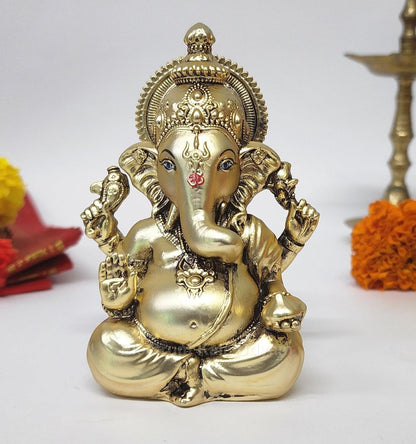 Gold Plated Antique Matte Vinayagar Ganesha Idol Perfect for Car Dashboard, Office Desk, Home Decor, and Gifting | (ANTIQUEGOLDMATTEVINAYAGAR 4")