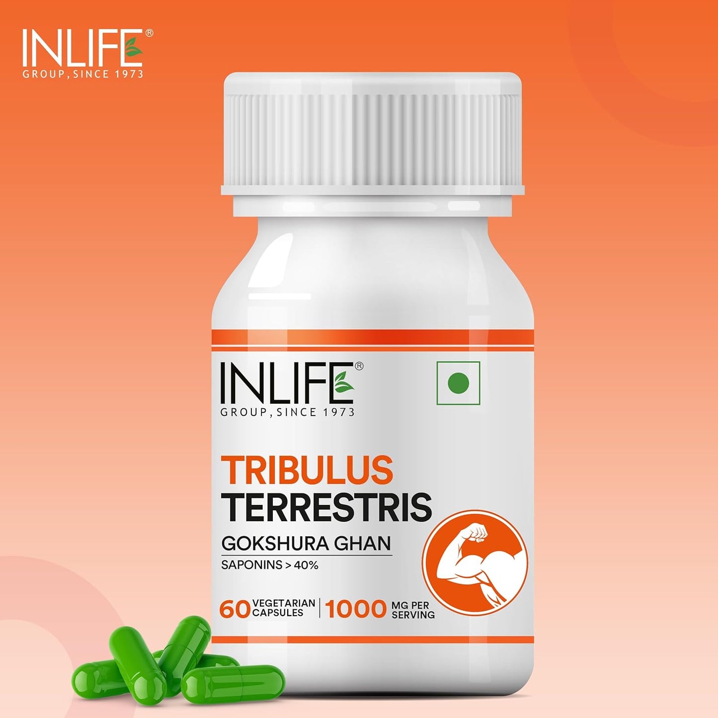 INLIFE Tribulus Terrestris For Men | Gokshura with Saponins >40%, 1000mg per serving - 60 Vegetarian Capsules (Pack of 1, 60)