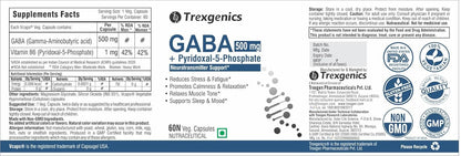 Trexgenics GABA supplement label with nutritional information and branding.