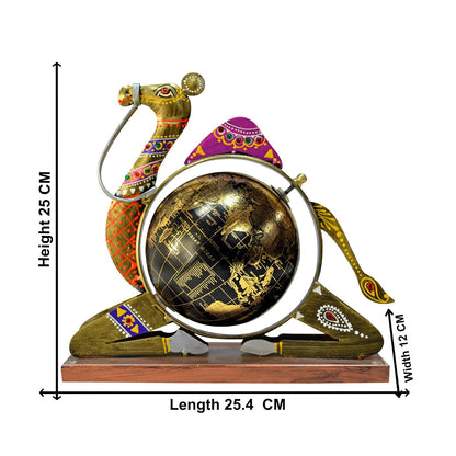 Home and Office Decorative Globe Metal Rajasthani Camel Table Top Showpiece Globe, Home House Decoration items, Decor and Gift for Living Room, Showcase, Office Desk, Interior, B'day Gift