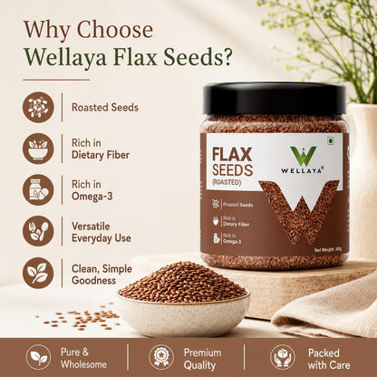 WELLAYA Flax Seeds- Alsi Seeds | Rich Protein Healthy Roasted Seeds for Eating | Source of Iron & Dietary Fibre | Vegan Superfood for Wellness