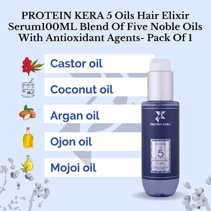 PROTEIN-KERA 5 Oils Hair Elixir Serum 100ML Blend Of Five Noble Oils With Antioxidant Agents, Provides Shine Softness Strength And Nourishment- Pack Of 1