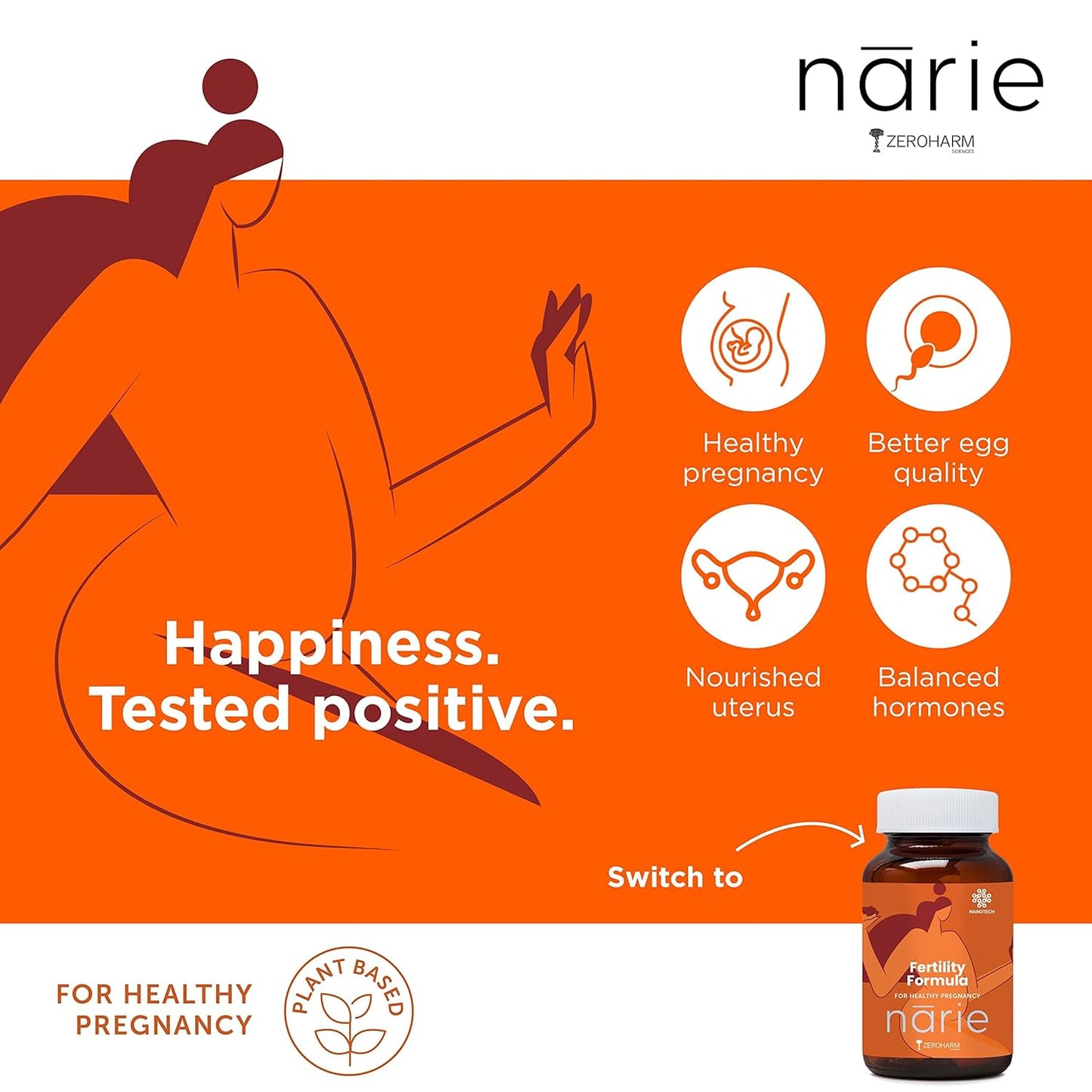 ZEROHARM Narie Fertility Formula Tablets | Natural Conception | Healthy Pregnancy | Prevents Pregnancy Complications | Shatavari, Jivanti, Shivalingi, Chaste Berry & Black Cohosh | 60 Veg Tablets