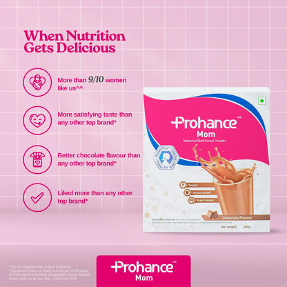 Prohance Nutritional Chocolate Drink for Pregnancy - 200g | Fetal Growth & Brain Development| Contains Dietary Fiber | Proteins, DHA, 25 Vitamins & Minerals