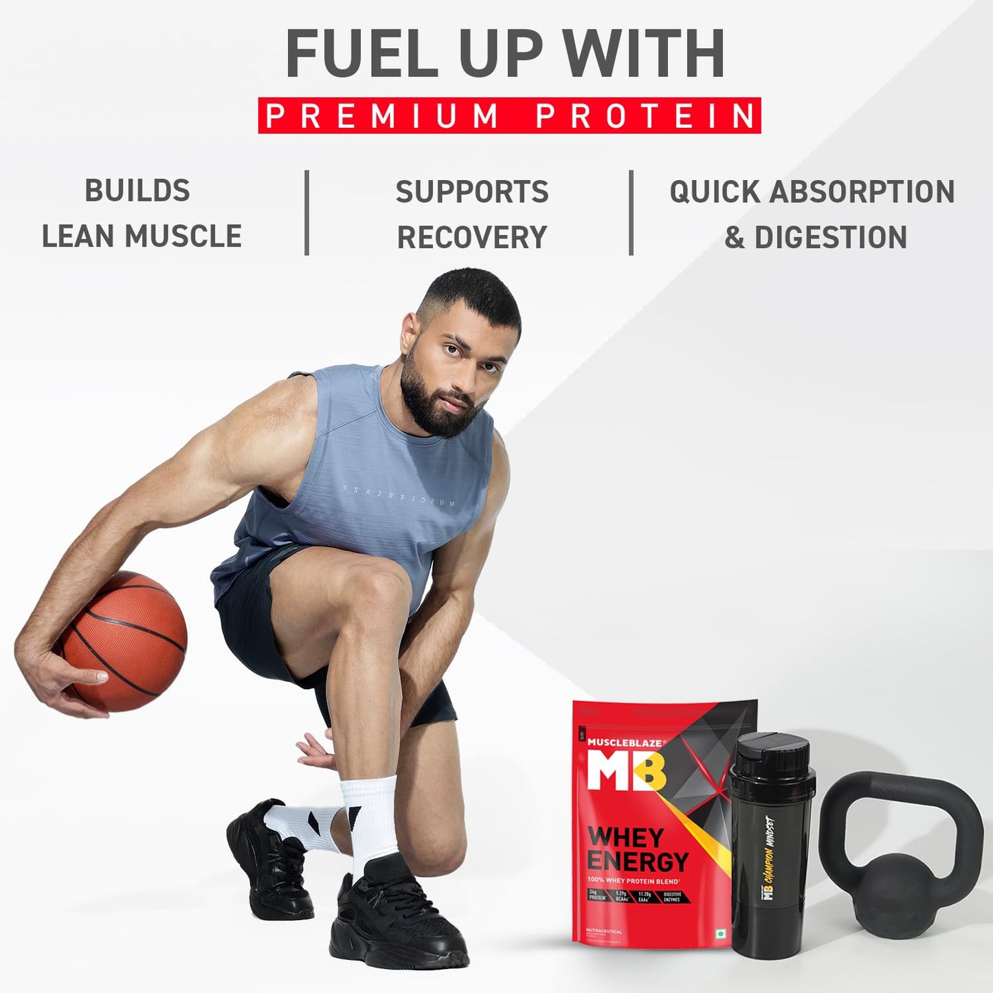 MuscleBlaze Whey Energy (Chocolate, 1kg / 2.2lbs) | 24g Protein, 100% Whey Protein Blend, Added Digestive Enzymes