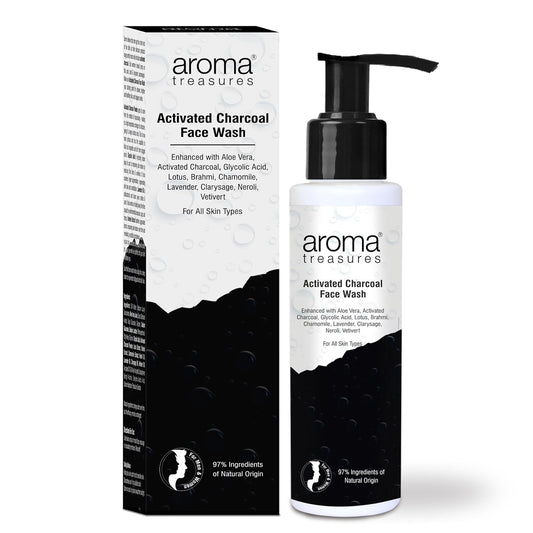Aroma Treasures Activated Charcoal Face Wash for Men & Women | Deep Cleansing Oil Control Facewash with Aloe Vera & Glycolic Acid for Acne, Bright & Healthy Skin – 100ml