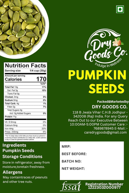 Dry Goods Co Premium Pumpkin Seeds 200g | Raw & Natural Pepitas | High Protein Healthy Snack | Rich in Magnesium & Fiber | Superfood Seeds | No Additives | Lab Tested