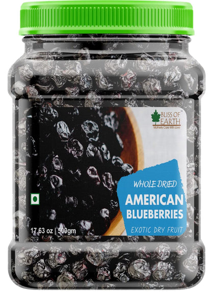 Bliss of Earth 500gm Whole Dried American Blueberries Exotic Dry Fruit King of Antioxidant