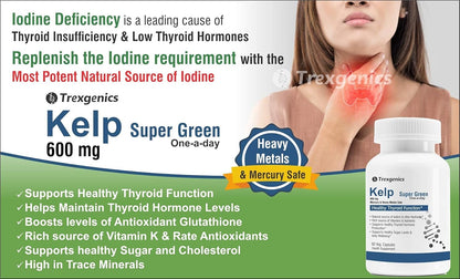 Trexgenics Kelp extract Super Greens, Thyroid Support VEGAN & Gluten Free (60 Vcaps)