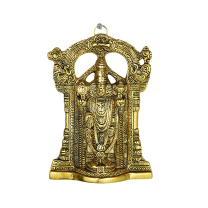 Metal Tirupati Balaji Idol, 9 x 6 x 1.5 Inches, Golden