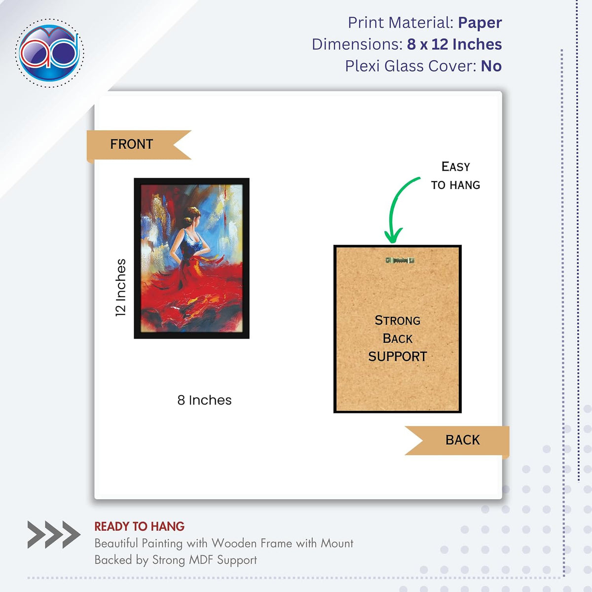 Dancing Girl in Red Skirt Blue Top Woman Lady Painting Photo Frame for Living Room, Bedroom, Home Decor and Wall Decoration (MM 2894, 30.5L x 20.3W cm, Paper, Without Plexi Glass)