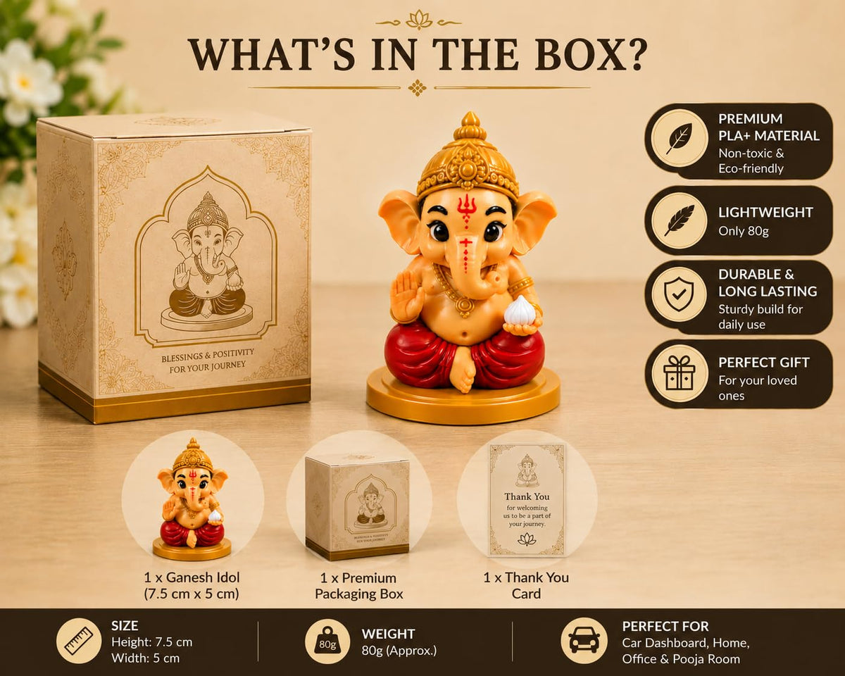 VASPAR Cute Baby Ganesha Idol for Car Dashboard | Premium Lord Ganesh Murti | Mini Ganpati Statue for Home Decor, Office Desk & Pooja Room | Spiritual Gift | Red