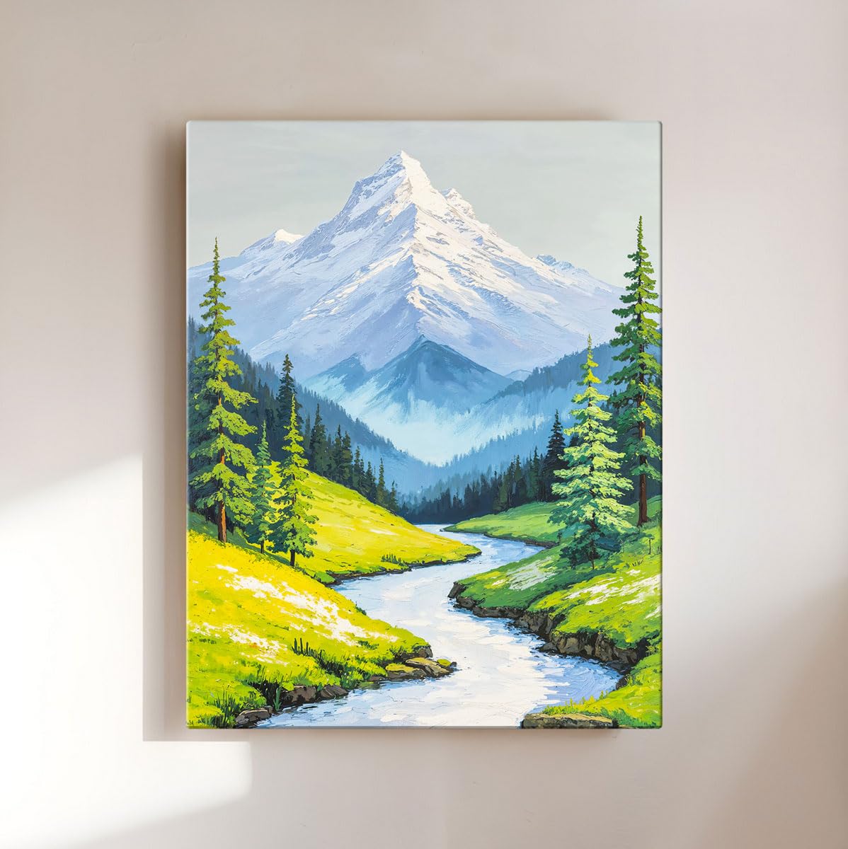 Canvas Mountain Painting Vastu, Flowing Water Painting For Vastu, Multicolor, Landscape, Nature, 58.0 X 45.0 cm, Set of 1