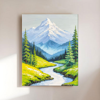Canvas Mountain Painting Vastu, Flowing Water Painting For Vastu, Multicolor, Landscape, Nature, 58.0 X 45.0 cm, Set of 1