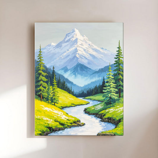 Canvas Mountain Painting Vastu, Flowing Water Painting For Vastu, Multicolor, Landscape, Nature, 58.0 X 45.0 cm, Set of 1