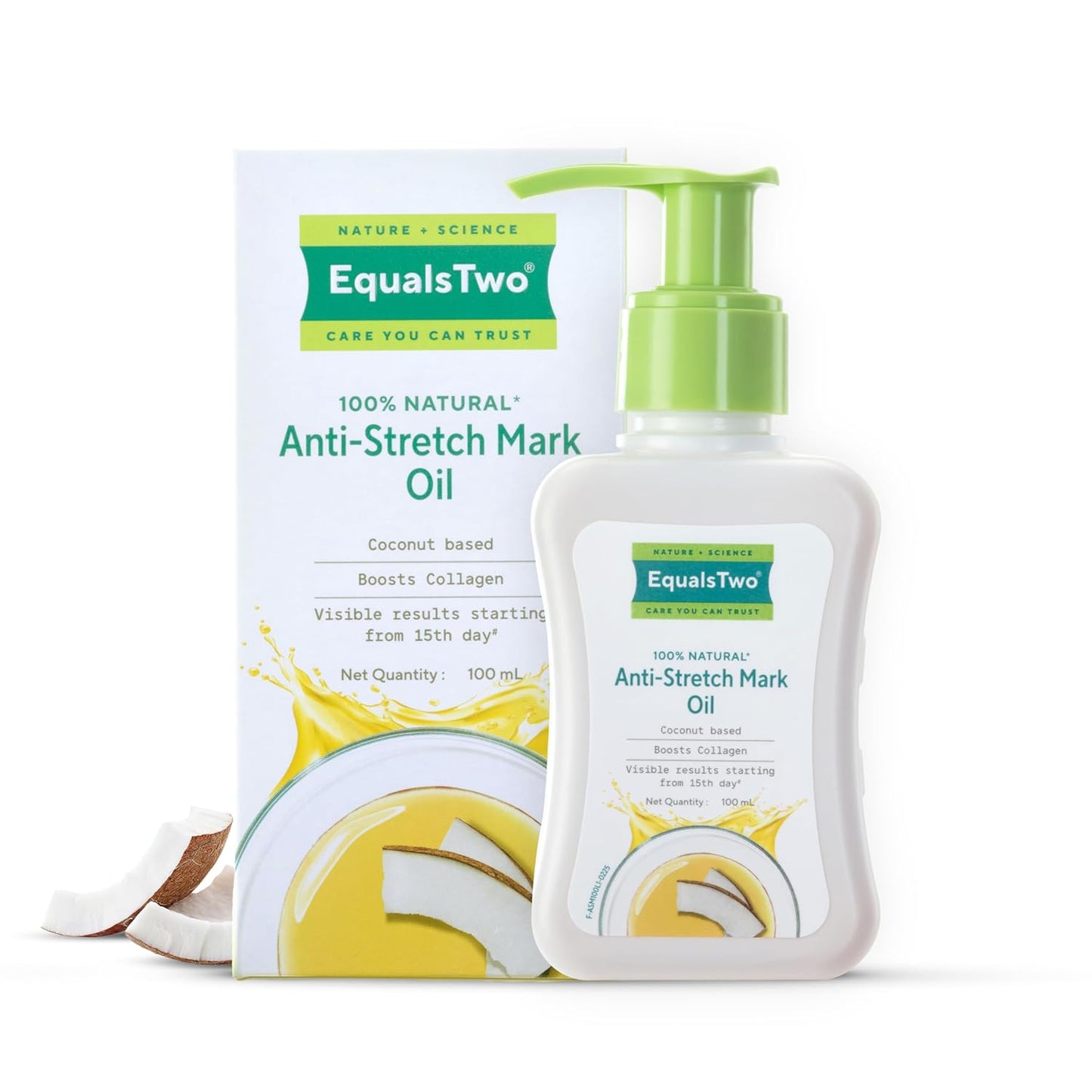 EQUALSTWO by Zydus Anti Stretch Mark oil, 100ml, 100% Natural Stretch Marks Oil for Pregnancy, Enriched with Flex Seeds & Oat Oil to Lighten Scars, Dermatologically Tested, No Paraben No Sulphate (Pack of 1)