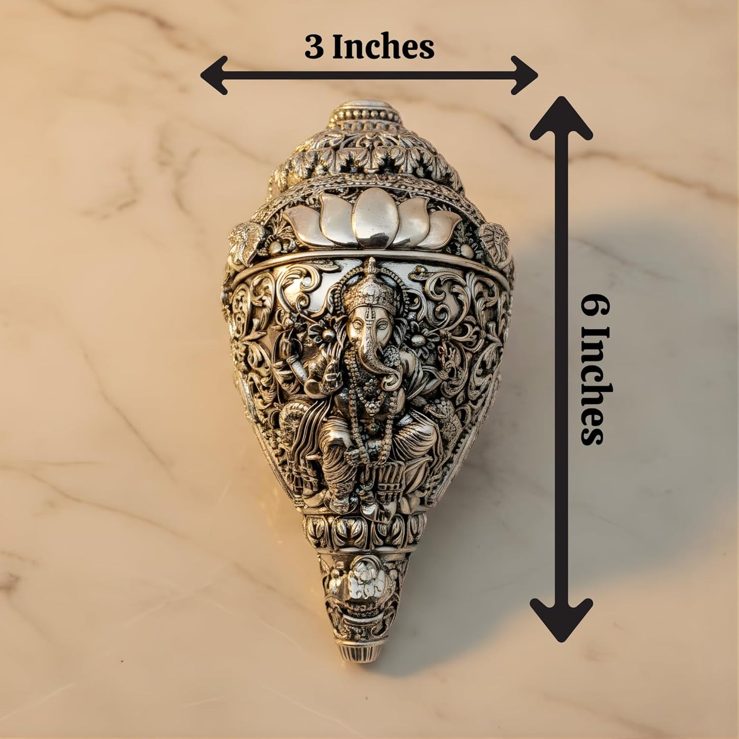 Dev Aastha 999 Pure Silver Plated Ganesh Shankh | 6 Inch Grand Vastu Showpiece for Success & Wealth | Sacred Conch Shell Idol for Home Temple & Altar
