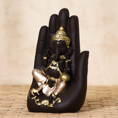 eCraftIndia Golden Handcrafted Palm Ganesha Polyresin Showpiece (12.5 cm x 7.5 cm x 17.5 cm, Black)