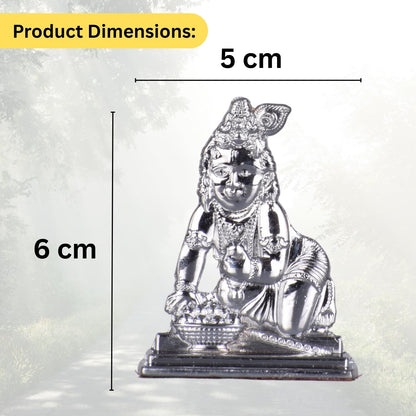 Bal Gopal, Laddu Gopal, Kanha Idol for Car Dashboard – Silver Finish Divine Kanha Ji Statue for Home & Travel (S965-SLVR)