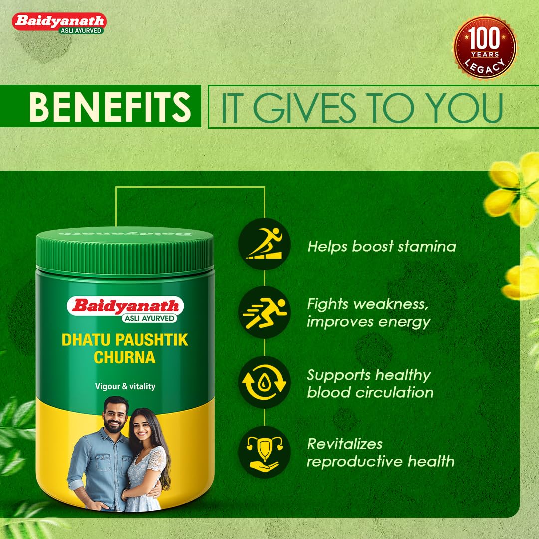 Baidyanath Dhatu Paushtik Churna - 100g | Ayurvedic Herbal Powder for Strength, Stamina and Daily Energy Support | With Ashwagandha, Safed Musli, Shatavari & Kaunch Beej |