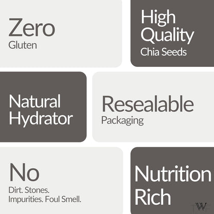 TWF Chia Seeds | AAA Grade Seeds for Eating | Natural Hydrator for Summers | For Weight Loss | Non GMO | Rich In Protein & Dietary Fibre | 100% Clean | Gluten Free Seeds for Smoothies, Oatmeal, Salads & Baking | Resealable Pack