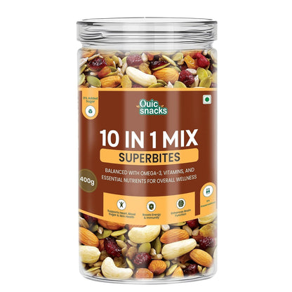 QuicSnacks 10 in 1 Mix Superbites Mix Seeds | Nuts and Seeds Mixes | Healthy Snack | Ready to Eat | Supports Heart Health, Boosts Energy, and Improves Overall Wellness