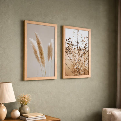 illustration design Wall frames for Home decoration/ paintings for living room, bedrrom and office decor (Theme- minimal (Synthetic Wood frame) (Leminated 300 GSM Print) (framed, Multicolur) Set of 2