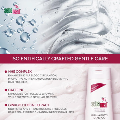 Seba Med shampoo bottle with product details on a white background