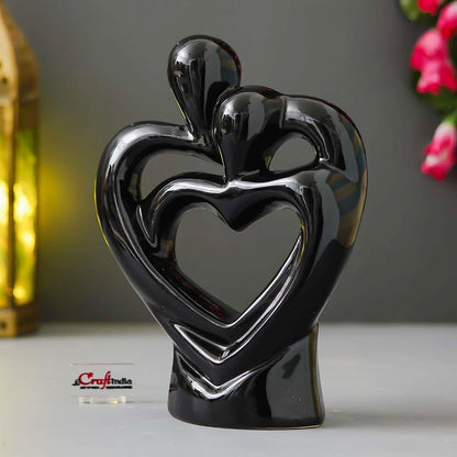 eCraftIndia Creative Modern Double Heart Romantic Couple Statue Showpiece(Resin Black)| Home Decoration Items for Living Room Bedroom Hall Office|Home Decor Gifts for Birthday Housewarming Anniversary