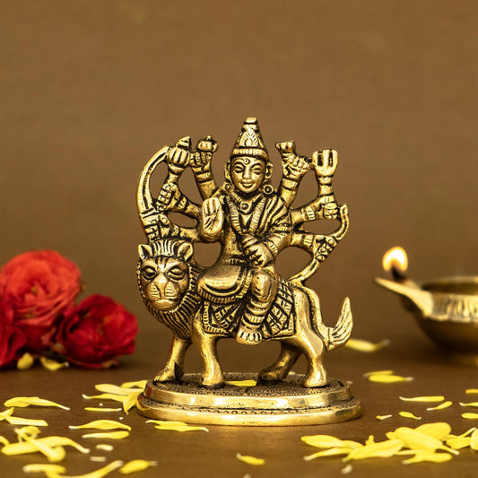100% Pure Brass Durga Maa Idol | Durga MATA Murti for Home Decor & Puja Room | MATA Rani Murti for Office Desk | Maa Durga Idol for Gift