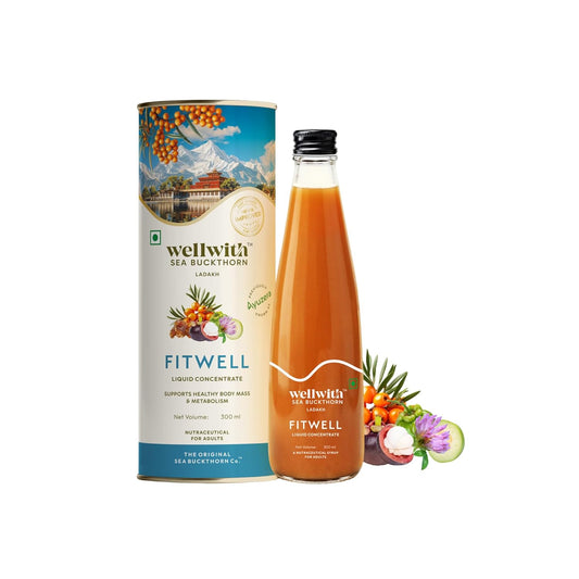 Wellwith by Ayuzera Sea Buckthorn Fitwin(Fitwell) Juice 300ml | Makes 50 Glasses | Natural Vitamin C, Omega 3 6 7 9, Antioxidants | Immunity, Skin Glow & Gut Health Support | Herbal Juice Supplement
