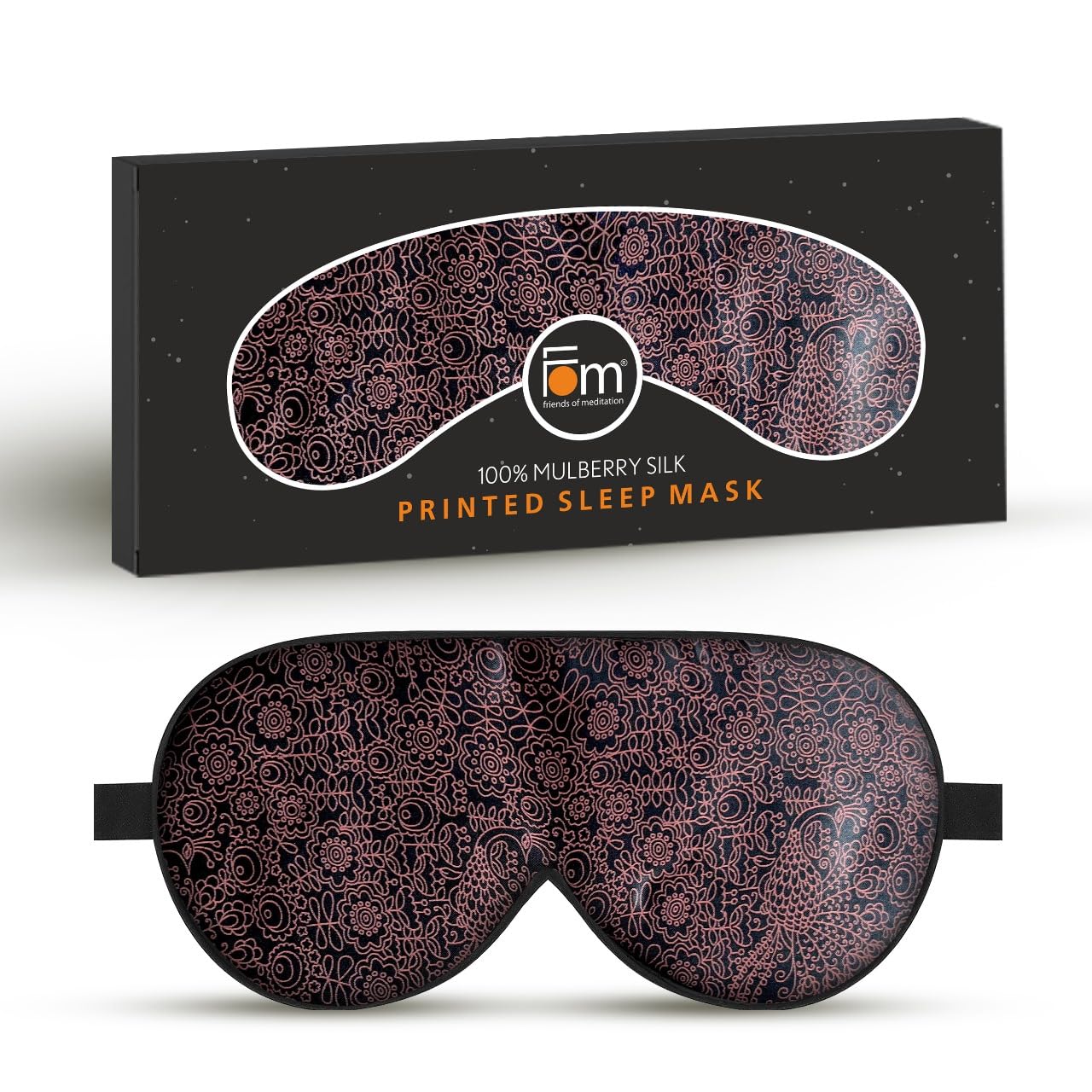Friends of Meditation 100% Mulberry Silk Eye Mask, Super Smooth Sleep Mask and Blind Fold (Red Print)