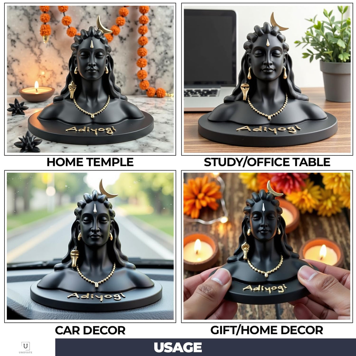 UNOVATE Adiyogi Statue for Car Dashboard, Adiyogi Statue - 3 Inch Shiv Idol