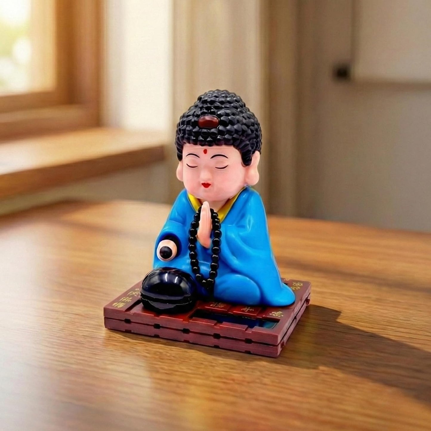 eCraftIndia Moving Head Monk Buddha Idol Showpiece for Home Decor Car Dashboard Office | Feng Shui Spiritual Meditation Buddha Statue Figurine for Good Luck Gift for Housewarming (Plastic, Blue)