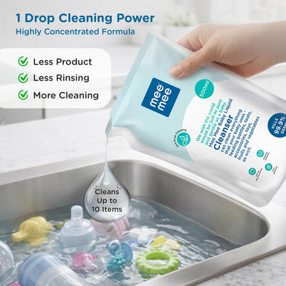 Mee Mee Liquid Cleanser 500 ml | Anti-Bacterial Formula Kills 99.9% Germs | For Bottles, Nipples, Accessories, Toys, Fruits & Vegetables | Alcohol-Free, One-Drop Cleaning, Dermatologically Tested