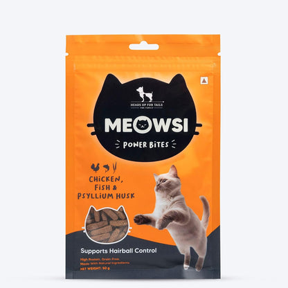 Meowsi by HUFT Power Bites Cat Treats – Chicken, Fish & Psyllium Husk – 50 gm | Healthy Treats for Cats & Kittens | Supports Digestion | for Persian Cats & All Breeds | Crunchy Bites
