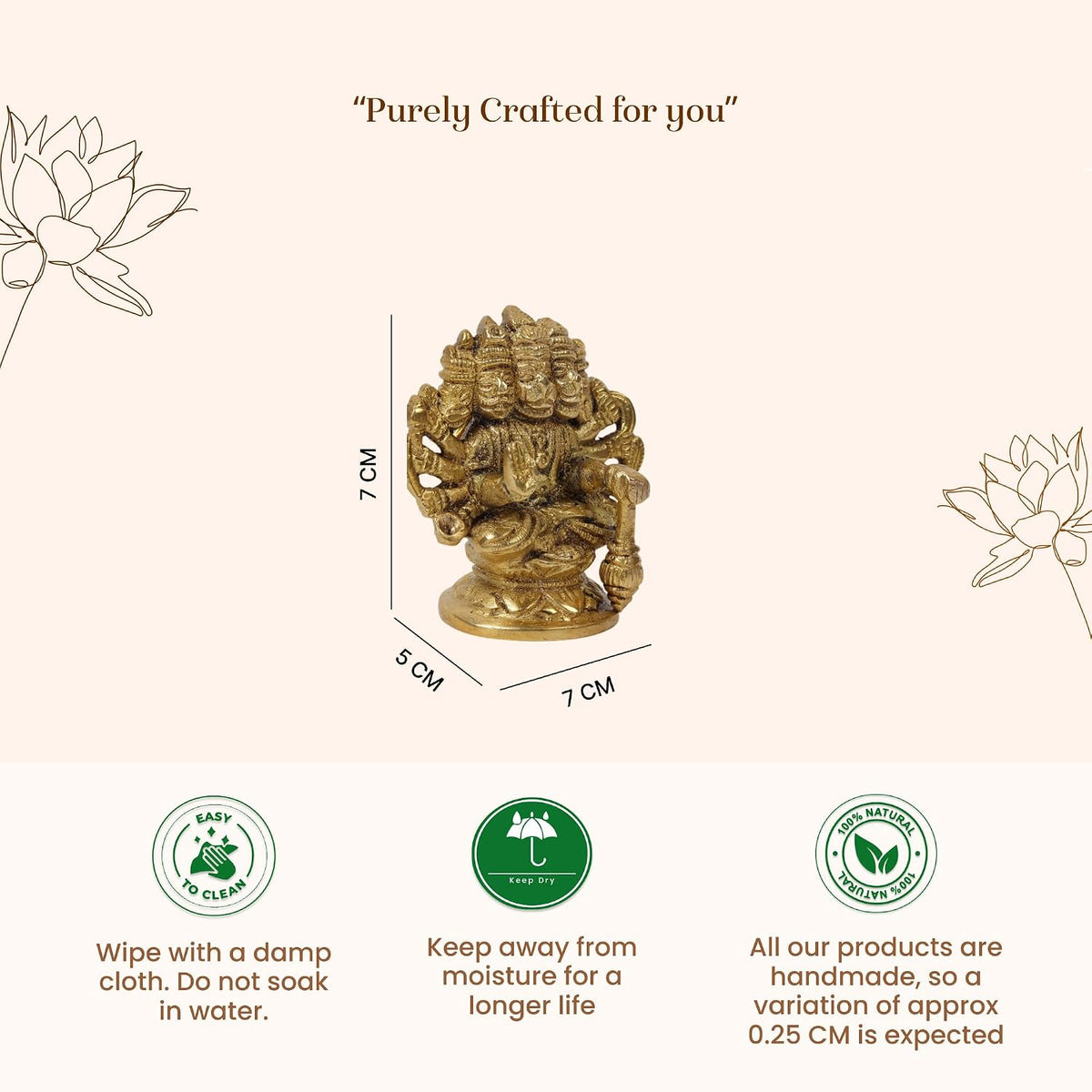 Panchmukhi Hanuman Ji Idol | Brass Five Face Hanuman Sculpture with Radiant Finish for Pooja Room | Festive Gift Idol (Design07: L7 x W5 x H7 cm)