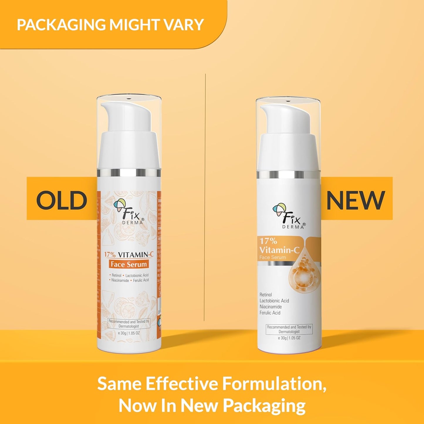 Fixderma 17% Vitamin C Face Serum for Glowing Skin | Retinol Face Serum for Skin Brightening | Anti Aging Night Face Serum with Niacinamide for Women and Men 30gm
