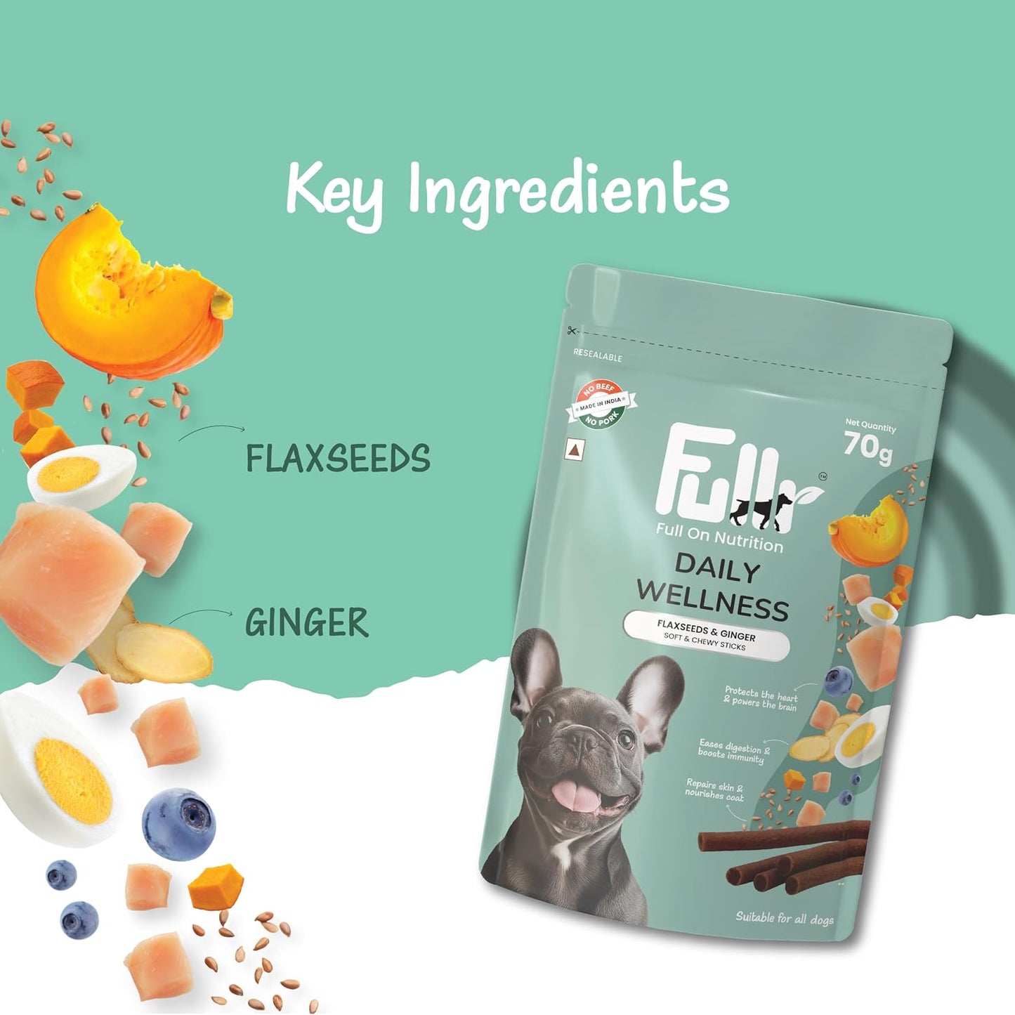 Fullr Daily Wellness, Soft & Chewy Sticks for Dog, 70g, Pack of 1