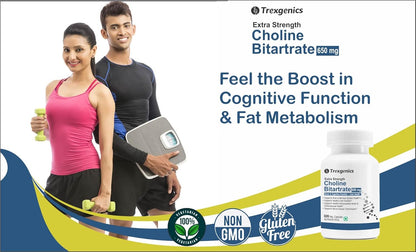 Trexgenics CHOLINE BITARTRATE 650 mg Cognitive Function, Fat Metabolism, Brain & Nervous System Health Support VEGAN & NON-GMO (60 Veg. Capsules) (Pack of 1)