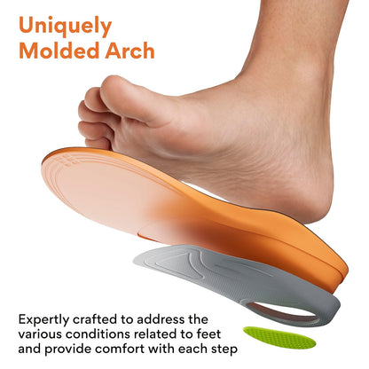 FOVERA Rigid Arch Support Insole for Flat Feet - Orthotic Shoe Inserts for Plantar Fasciitis, Heel Spurs, High Arch, Foot Pain & Enhanced Stability, Trimmable Shoe Soles (L, Men's 8-9.5 UK)